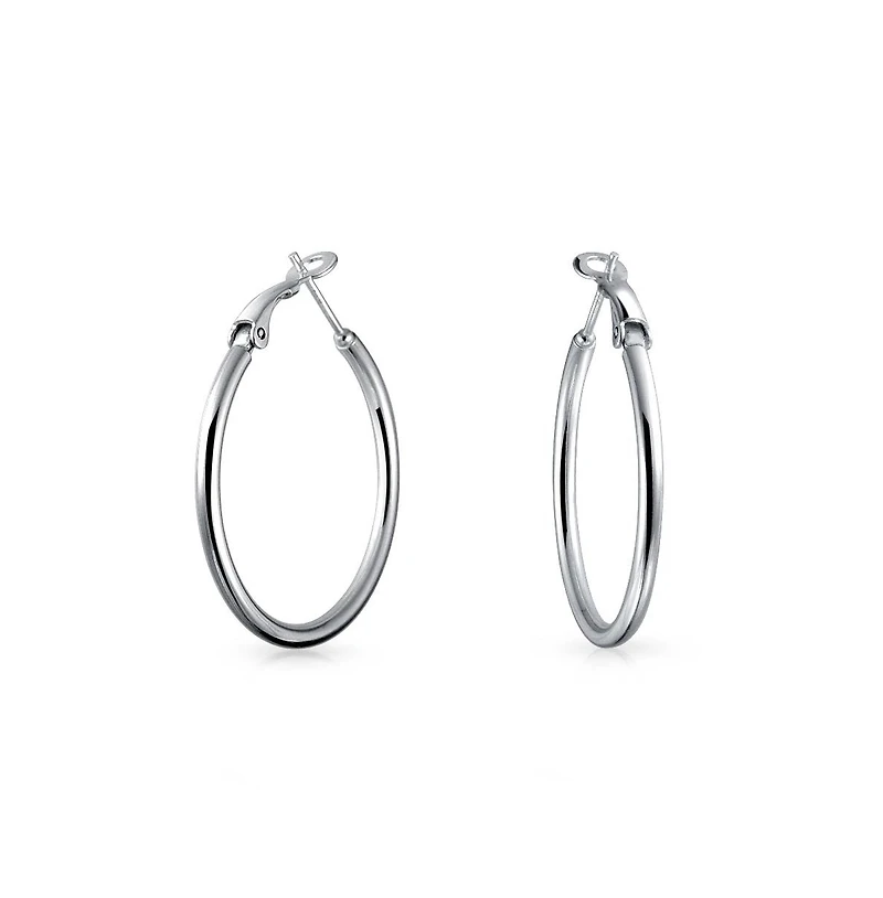 Bling Jewelry Simple Plain Finish Round Tube Hoop Earrings Sterling Silver Hinged Notched Post 1.4 Inch Diameter