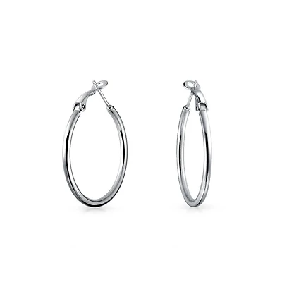 Bling Jewelry Simple Plain Finish Round Tube Hoop Earrings Sterling Silver Hinged Notched Post 1.4 Inch Diameter