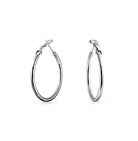 Bling Jewelry Simple Plain Finish Round Tube Hoop Earrings Sterling Silver Hinged Notched Post 1.4 Inch Diameter