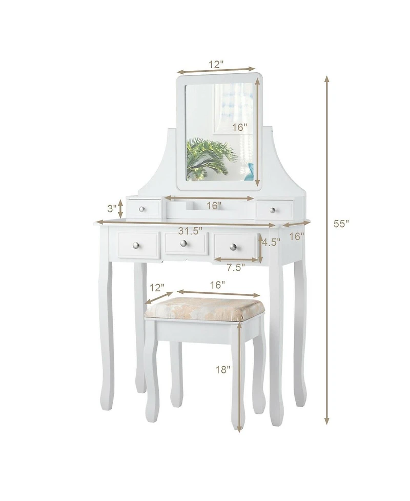 Sugift Makeup Vanity Set with Mirror and Cushioned Stool