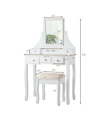 Sugift Makeup Vanity Set with Mirror and Cushioned Stool