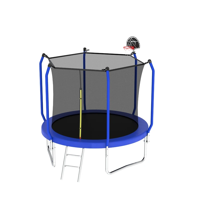 Streamdale Furniture 8FT Blue Trampoline with Safety Net, Basketball Hoop, and Upgraded Pole Structure
