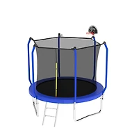 Streamdale Furniture 8FT Blue Trampoline with Safety Net, Basketball Hoop, and Upgraded Pole Structure