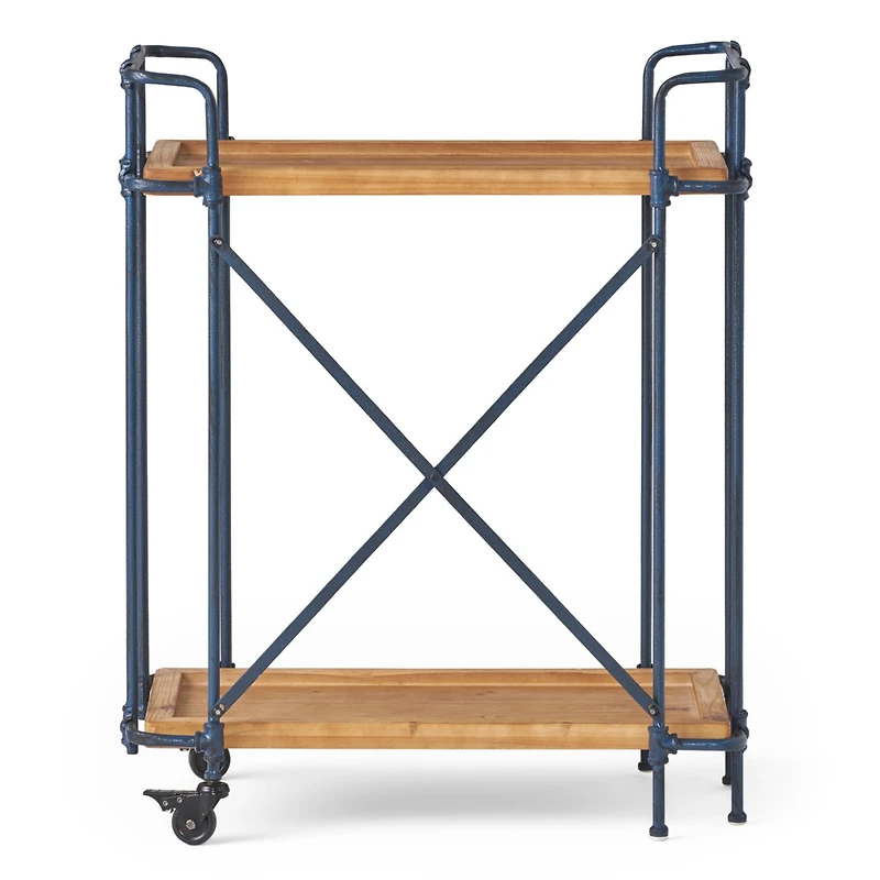 Streamdale Rustic Firwood Bar Cart with Iron Wheels