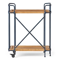 Streamdale Rustic Firwood Bar Cart with Iron Wheels