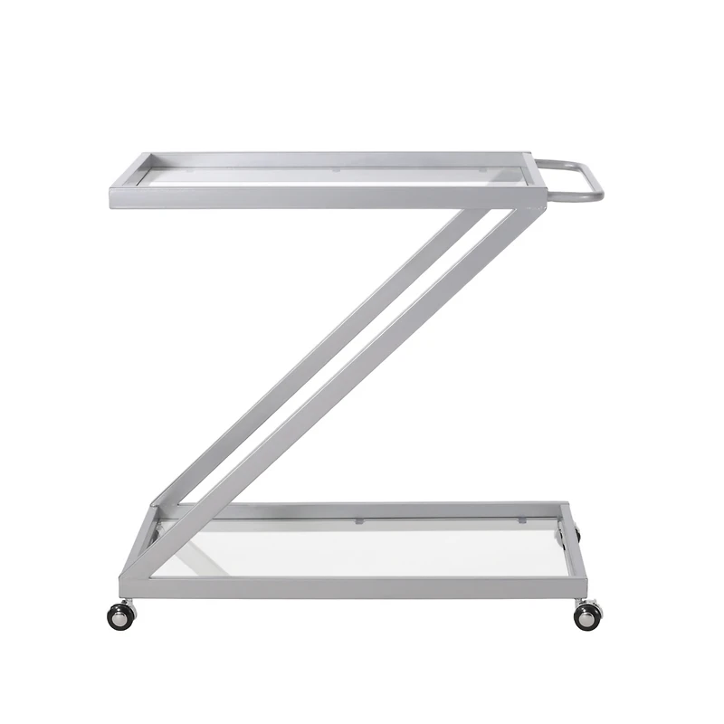 Simplie Fun Modern Z-Shaped Bar Cart with Tempered Glass Shelves and Locking Casters