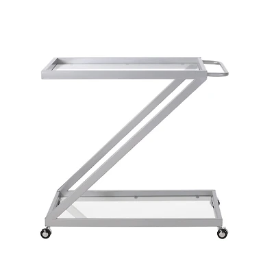Simplie Fun Modern Z-Shaped Bar Cart with Tempered Glass Shelves and Locking Casters