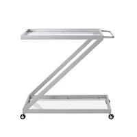 Simplie Fun Modern Z-Shaped Bar Cart with Tempered Glass Shelves and Locking Casters