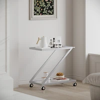 Simplie Fun Modern Z-Shaped Bar Cart with Tempered Glass Shelves and Locking Casters