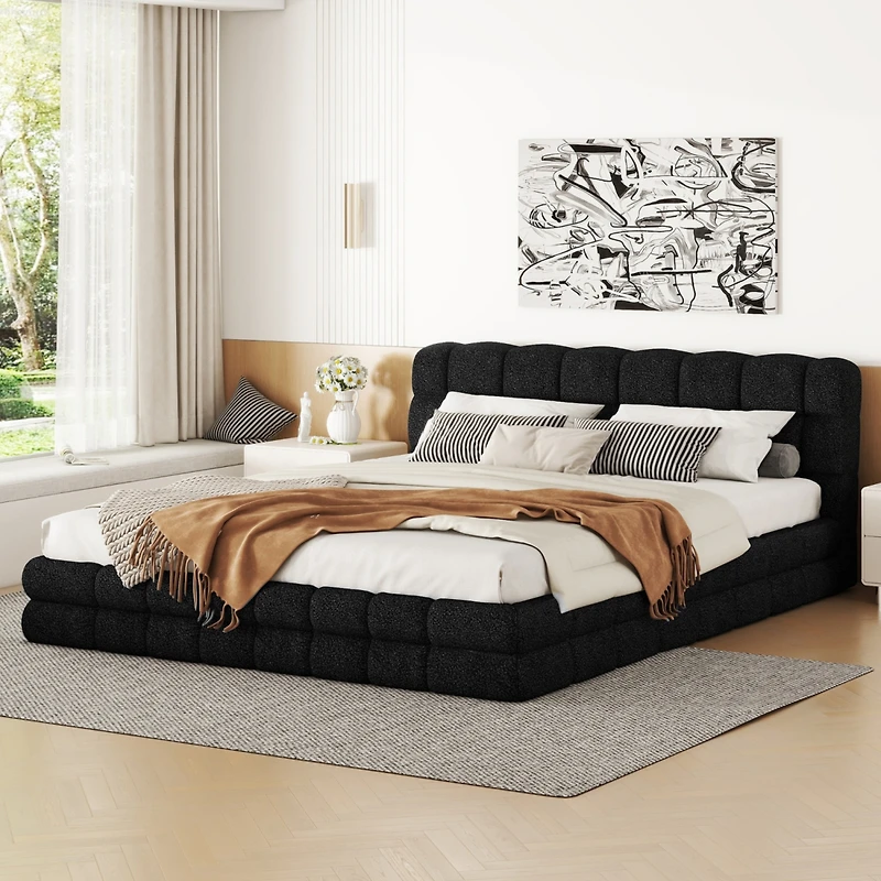 Streamdale Queen Size Upholstered Platform Bed, White