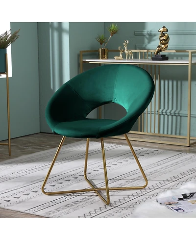 Simplie Fun Green Silky Velvet Upholstered Accent Chair with Gold Tone Finished Base