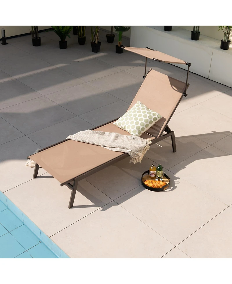 Slickblue Outdoor Chaise Lounge Chair with Sunshade and 6 Adjustable Position-Brown