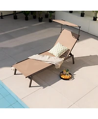 Slickblue Outdoor Chaise Lounge Chair with Sunshade and 6 Adjustable Position-Brown