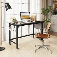 Rolling Computer Desk Wood Top Metal Frame Laptop Table Study