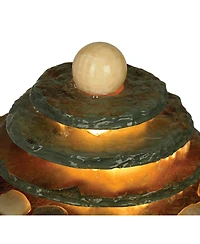 Pyramid 10" High Small Zen Modern Indoor Decor Slate Stone Tabletop Fountain with Light Feng Shui Ball Desk