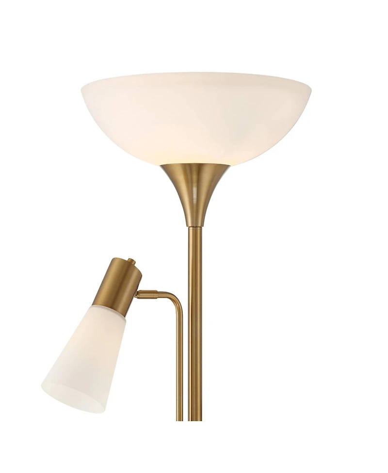 Possini Euro Design Modern Torchiere Floor Lamp with Side Lights 71" Tall Warm Gold Frosted Glass Shade for Living Room House