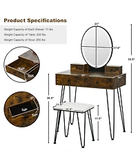 Sugift Vanity Table Set with 3-Color Lighted Dimmable Mirror