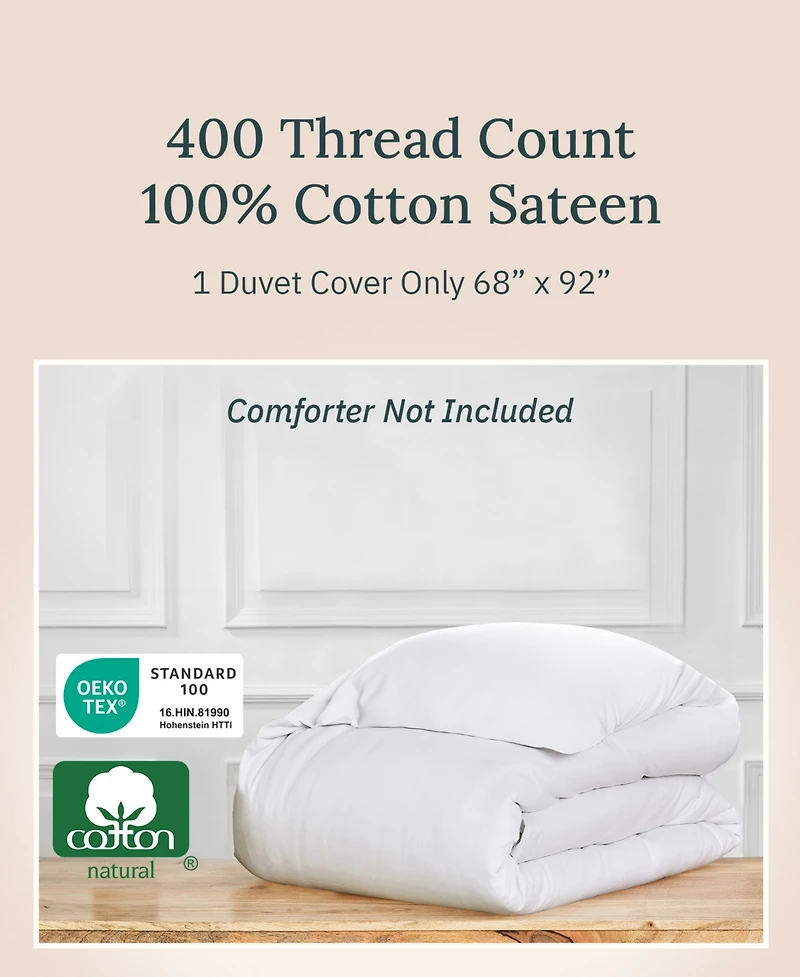 Luxury Duvet Cover Only - 400 Thread Count 100% Cotton Sateen Comforter Cover