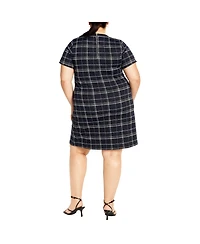 City Chic Plus Check Love Shift Mini Dress