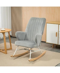 Homcom Accent Rocking Chairs, Uphostered Nursery Glider Rocker, Modern Armchair, Wingback Chair for Living Room and Bedroom, Grey