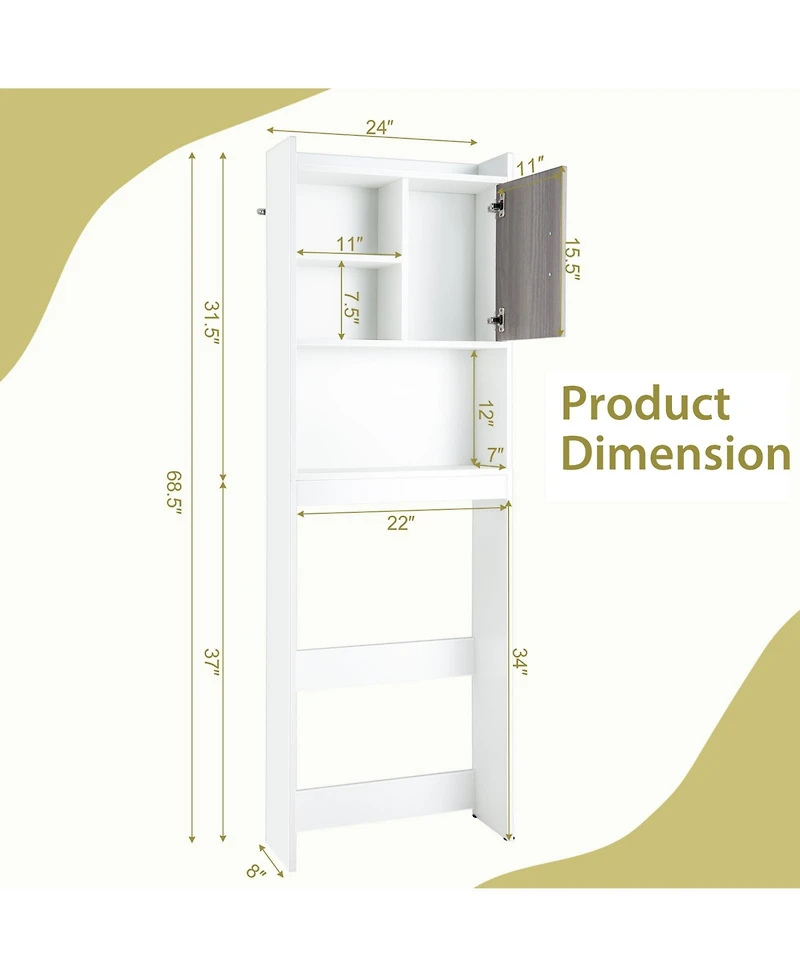 Sugift 4-Tier Space-saving Toilet Sorage Cabinet with Open Shelves