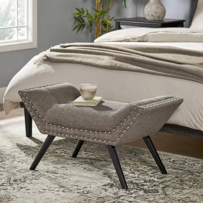 Streamdale Luxe Contemporary Upholstered Ottoman Bench with Splayed Birch Legs