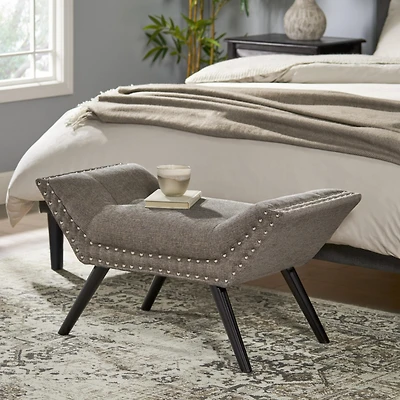 Streamdale Luxe Contemporary Upholstered Ottoman Bench with Splayed Birch Legs