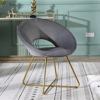 Simplie Fun Gray Silky Velvet Upholstered Accent Chair with Gold Tone Finished Base