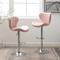Simplie Fun Upholstered Adjustable Swivel Barstools in Pink, Set of 2