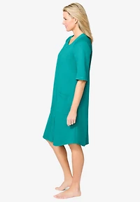 Dreams & Co. Women's Short French Terry Zip-Front Robe
