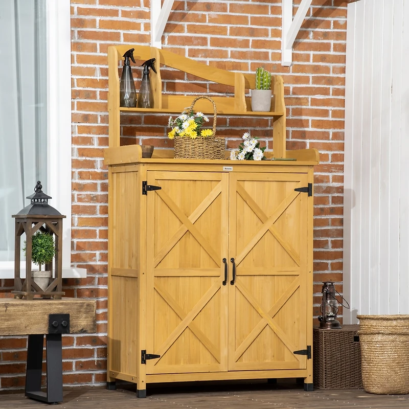 Outsunny Outdoor Storage Cabinet & Potting Table, Gardening Bench,