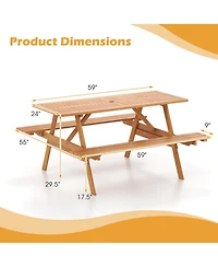 6 Person Picnic Table Set with Patio Table 2 Built-in Benches 2" Umbrella Hole