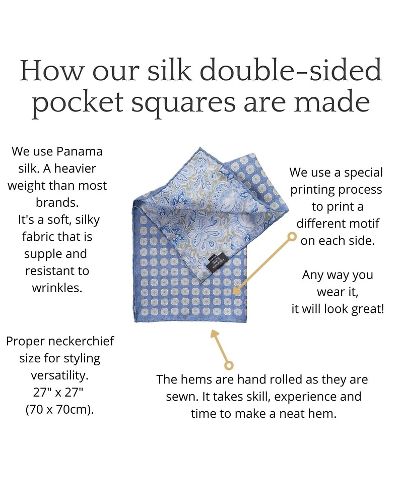 Elizabetta Men's Pascal - Double Sided Silk Pocket Square for Men