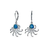 Bling Jewelry Nautical Synthetic Blue Opal Marine Life Lever back Octopus Dangle Earrings Sterling Silver