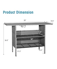 Slickblue Outdoor Patio Wicker Bar Table with Metal Shelves