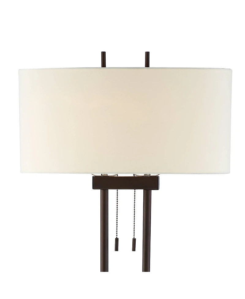 Franklin Iron Works Roscoe Modern Floor Lamp Standing 62" Tall Oil Rubbed Bronze Twin Pole White Drum Shade for Living Room Bedroom Office House