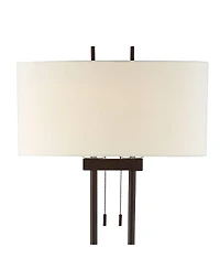 Franklin Iron Works Roscoe Modern Floor Lamp Standing 62" Tall Oil Rubbed Bronze Twin Pole White Drum Shade for Living Room Bedroom Office House