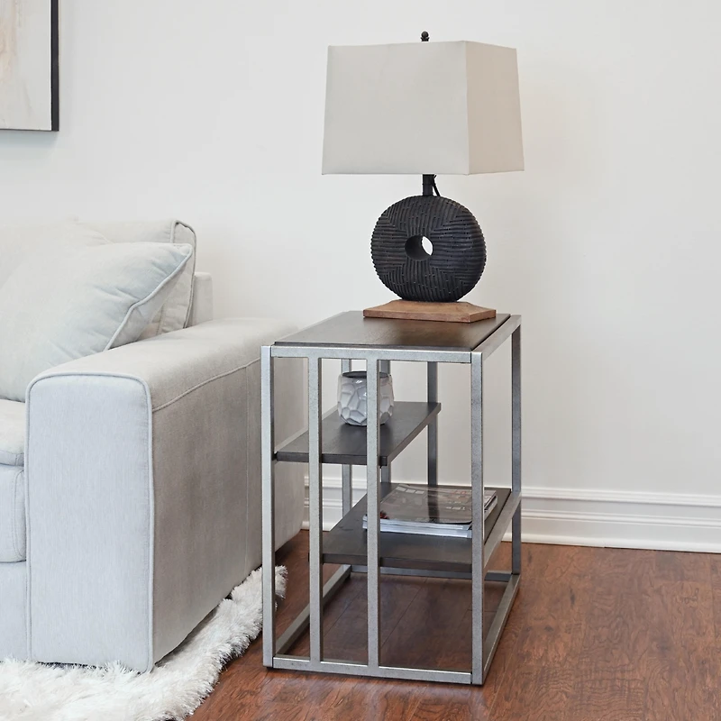 Streamdale Metal Frame Wood Living Room Chairside Table with Shelf