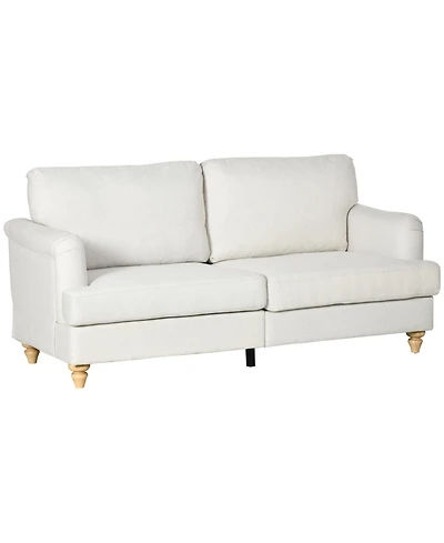 Homcom 3-Seater Sofa Couch, 71" Modern Linen Fabric Sofa with Rubber Wood Legs and Slatted Frame for Living Room, Bedroom and Apartment, Cream White
