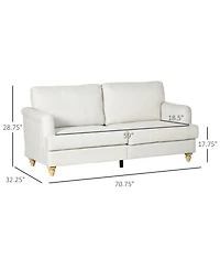 Homcom 3-Seater Sofa Couch, 71" Modern Linen Fabric Sofa with Rubber Wood Legs and Slatted Frame for Living Room, Bedroom and Apartment, Cream White