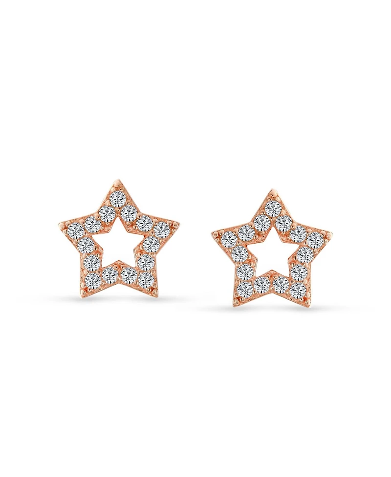Bling Jewelry American Patriotic Rock Stars Sparkling Cz Pave Celestial Star Stud Earrings Rose Gold .925 Sterling Silver
