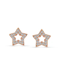 Bling Jewelry American Patriotic Rock Stars Sparkling Cz Pave Celestial Star Stud Earrings Rose Gold .925 Sterling Silver