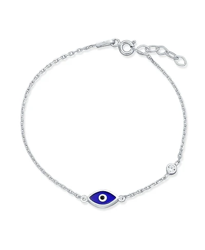 Bling Jewelry Turkish Minimalist Simple Evil Eye Charm Bracelet Accent Cubic Zirconia Cz Sterling Silver Extender