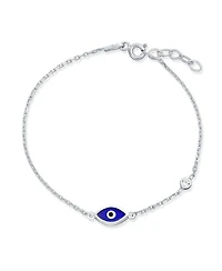 Bling Jewelry Turkish Minimalist Simple Evil Eye Charm Bracelet Accent Cubic Zirconia Cz Sterling Silver Extender