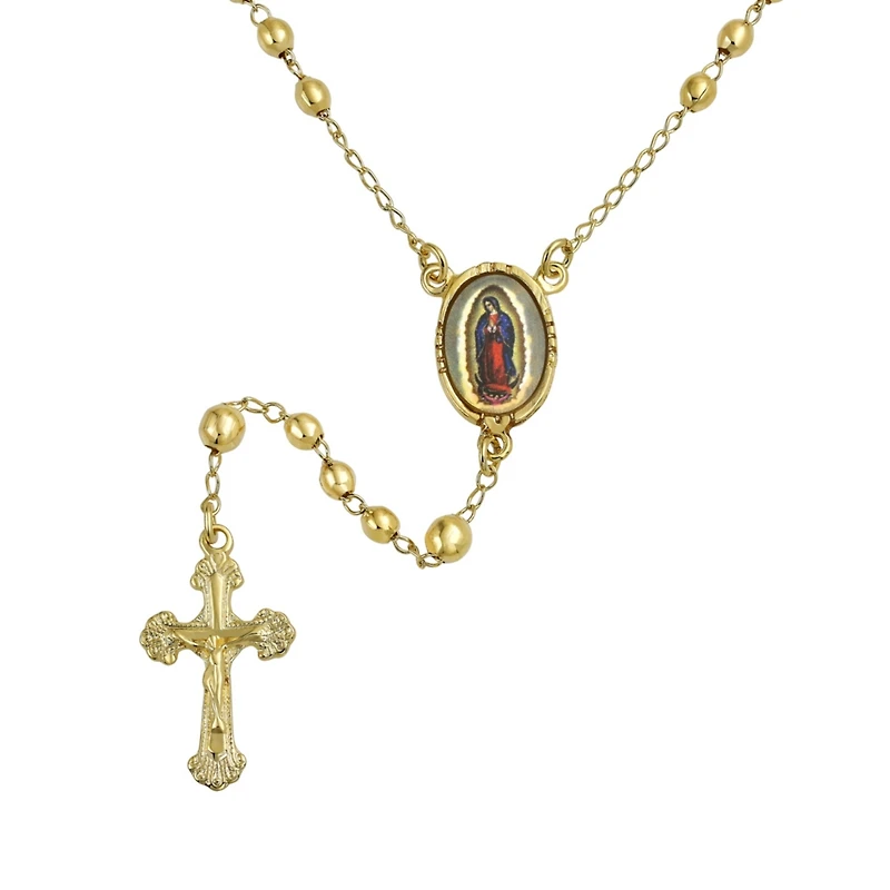 Bling Jewelry Prayer Rosario Crucifijo Crucifix Cross Catholic Virgin Mother Mary Rosary Beads Necklace 18K Gold Plated Brass
