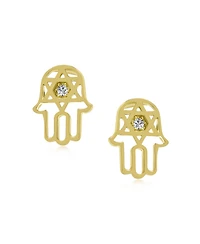 Bling Jewelry Tiny Petite Judaic Jewelry Cz Accent14K Yellow Gold Hamsa Hebrew Star Of David Judaic Stud Earrings For Women For Bat Mitzvah Secure Scr