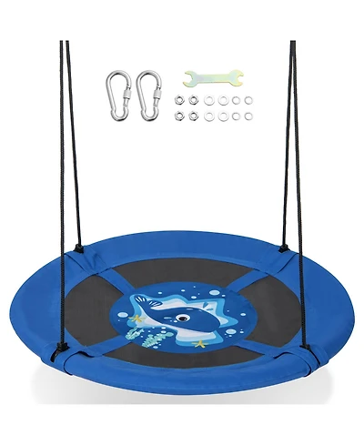 Slickblue Toddler 40 Inches Saucer Tree Swing with Adjustable Hanging Ropes and 900D Oxford Fabric-Whale