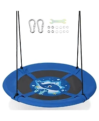 Slickblue Toddler 40 Inches Saucer Tree Swing with Adjustable Hanging Ropes and 900D Oxford Fabric-Whale