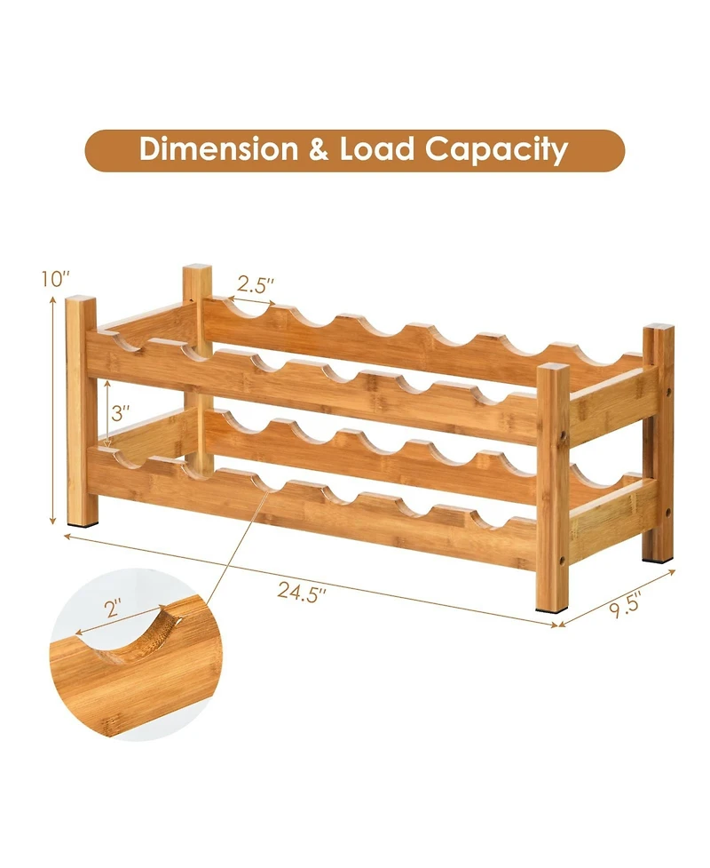 Sugift 2-Tier 12 Bottles Bamboo Storage Shelf Wine Rack