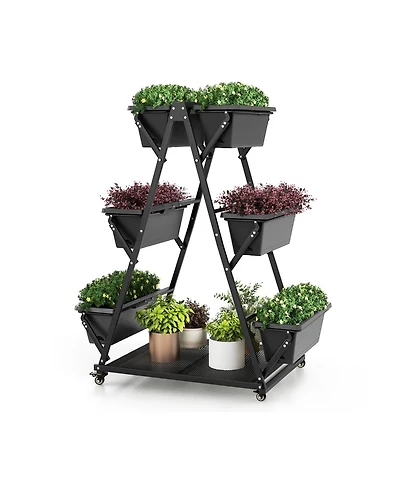 Slickblue 3-Tier Vertical Raised Garden Bed with 4 Wheels and 6 Container Boxes-Black